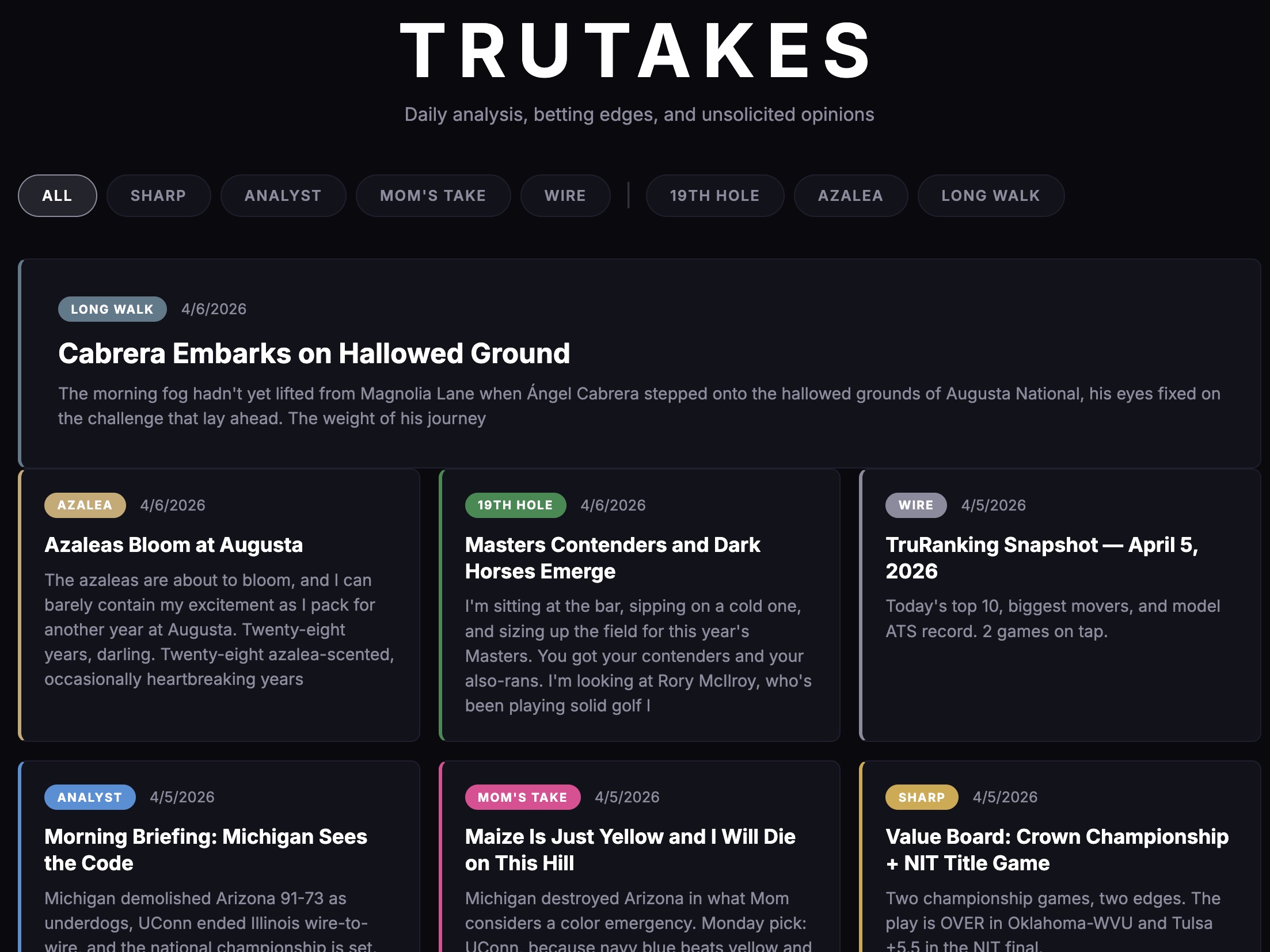 TruTakes - AI-generated sports columns